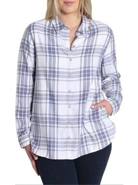 Jachs Girlfriend Women's M Blue & White Plaid Button-Up Shirt Rayon Blend F1146
